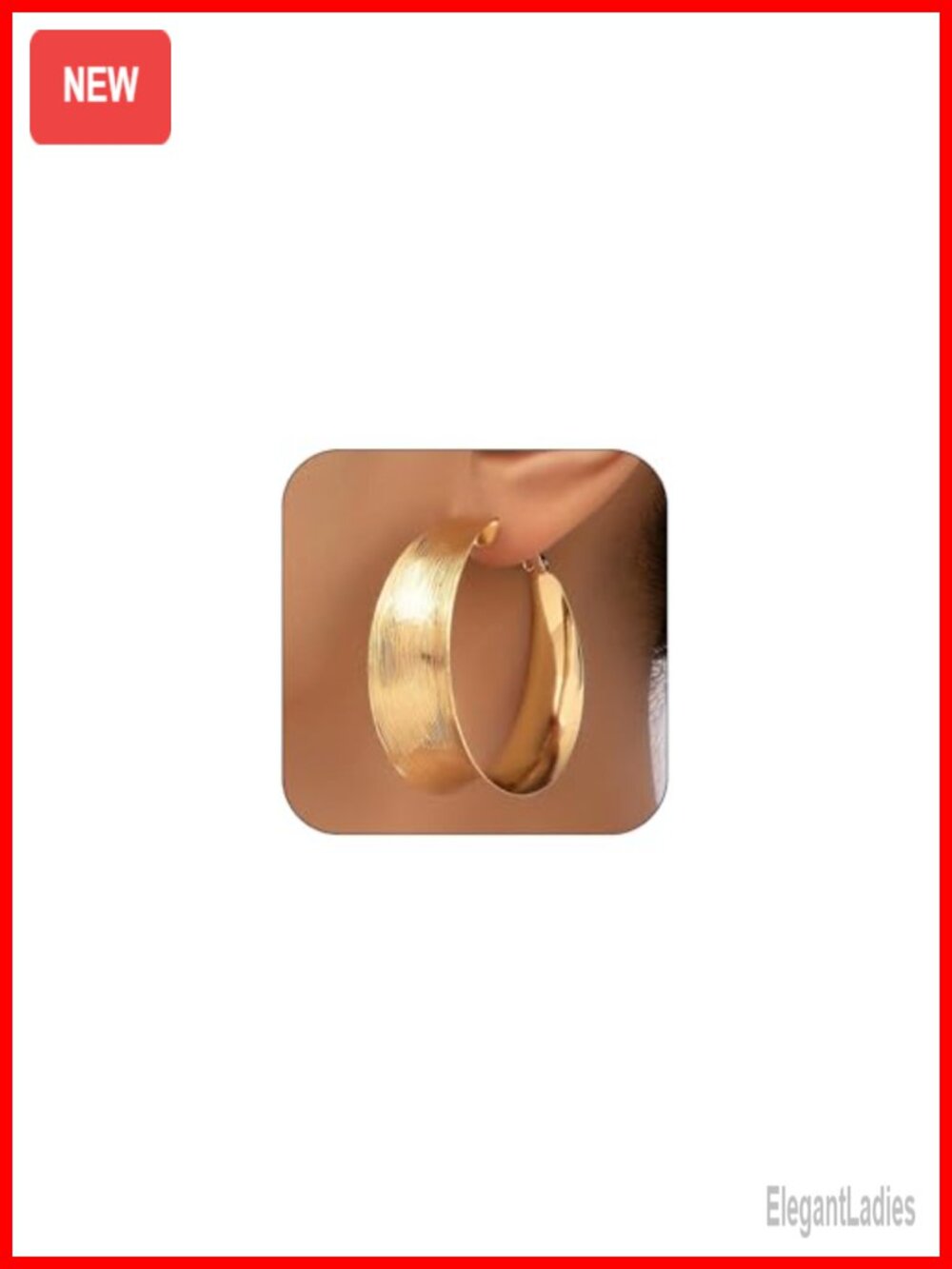 14K Chunky Wide Flat Hoop Earrings Clip On Statement Women